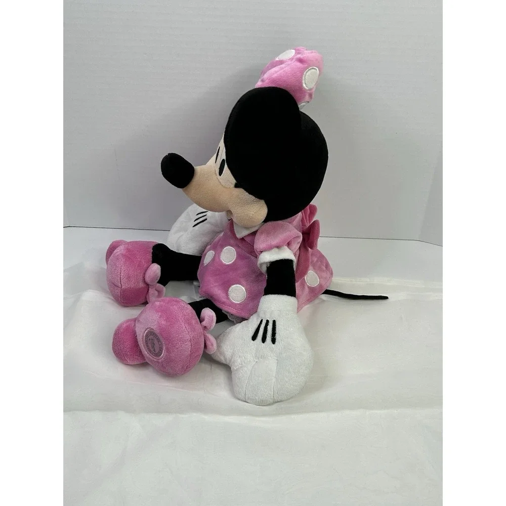 Disney Store Minnie Mouse Plush Toy Stuffed Animal Pink Polka Dot Dress Bow 16